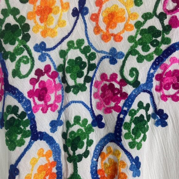 Women’s White Boho Sheer Cover Up Midi Dress Fairy Embroidered Boho One Size - Picture 4 of 11